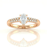 Rose Gold Pear Diamond Engagement Ring With Double Pavé Accent Band