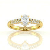 Yellow Gold Pear Diamond Engagement Ring With Double Pavé Accent Band