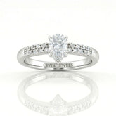 Silver Pear Diamond Engagement Ring With Double Pavé Accent Band