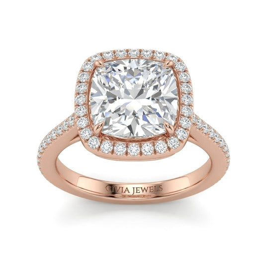 Rose Gold Cushion Halo Diamond Engagement Ring