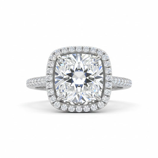 White Gold Cushion Halo Diamond Engagement Ring