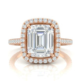 Rose Gold Emerald Halo Diamond Engagement Ring