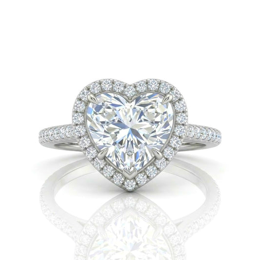 Silver Heart Halo Diamond Engagement Ring