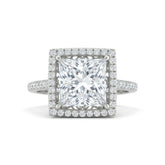 White Gold Princess Halo Diamond Engagement Ring