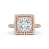 Rose Gold Princess Halo Diamond Engagement Ring