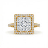Yellow Gold Princess Halo Diamond Engagement Ring
