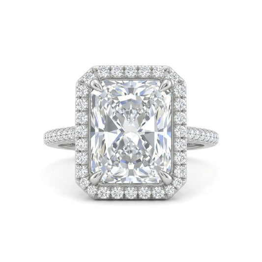 Silver Radiant Halo Diamond Engagement Ring