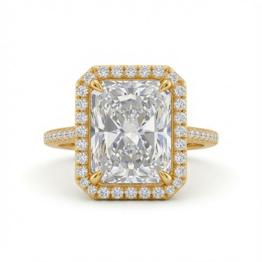 Yellow Gold Radiant Halo Diamond Engagement Ring