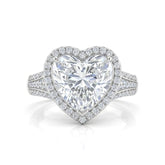 Silver Heart Diamond Halo Engagement Ring With Triple Split Pave Shank