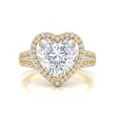 Yellow Gold Heart Diamond Halo Engagement Ring With Triple Split Pave Shank