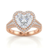 Rose Gold Heart Diamond Halo Engagement Ring With Triple Split Pave Shank