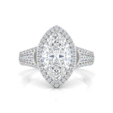 White Gold Marquise Diamond Halo Engagement Ring With Triple Split Pave Shank