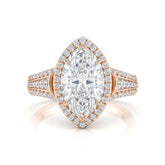 Rose Gold Marquise Diamond Halo Engagement Ring With Triple Split Pave Shank
