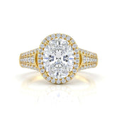 Yellow Gold Oval Diamond Halo Engagement Ring With Triple Split Pave Shank