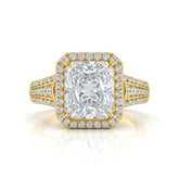 Yellow Gold Radiant Diamond Halo Engagement Ring With Triple Split Pave Shank