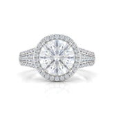 White Gold Round Diamond Halo Engagement Ring With Triple Split Pave Shank