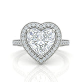 White Gold Heart Diamond Halo Engagement Ring With Pave Band