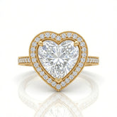 Yellow Gold Heart Diamond Halo Engagement Ring With Pave Band