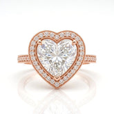 Rose Gold Heart Diamond Halo Engagement Ring With Pave Band