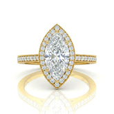 Yellow Gold Marquise Diamond Halo Engagement Ring With Pave Band
