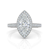 Silver Marquise Diamond Halo Engagement Ring With Pave Band
