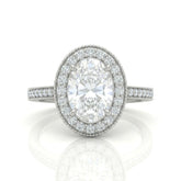 Silver Oval Diamond Halo Engagement Ring With Pave Band