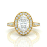 Yellow Gold Oval Diamond Halo Engagement Ring With Pave Band