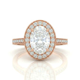 Rose Gold Oval Diamond Halo Engagement Ring With Pave Band