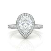 Silver Pear Diamond Halo Engagement Ring With Pave Band