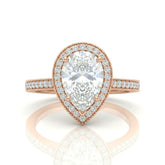 Rose Gold Pear Diamond Halo Engagement Ring With Pave Band