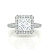White Gold Princess Diamond Halo Engagement Ring With Pave Band