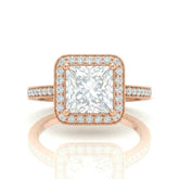 Rose Gold Princess Diamond Halo Engagement Ring With Pave Band