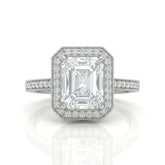 White Gold Radiant Diamond Halo Engagement Ring With Pave Band