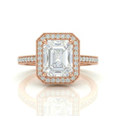 Rose Gold Radiant Diamond Halo Engagement Ring With Pave Band