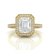 Yellow Gold Radiant Diamond Halo Engagement Ring With Pave Band