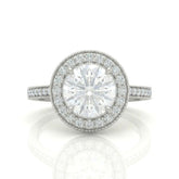 Silver Round Diamond Halo Engagement Ring With Pave Band