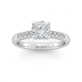 White Gold Round Diamond Engagement Ring With Double Pavé Accent Band