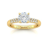 Yellow Gold Round Diamond Engagement Ring With Double Pavé Accent Band