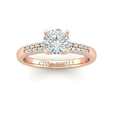 Rose Gold Round Diamond Engagement Ring With Double Pavé Accent Band