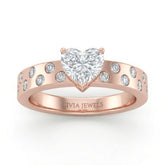 Rose Gold Heart Diamond Scattered Engagement Ring With Flush Set Accent Band