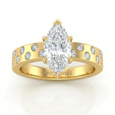 Yellow Gold Marquise Diamond Scattered Engagement Ring With Flush Set Accent Band
