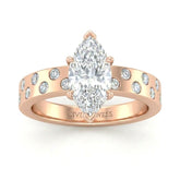 Rose Gold Marquise Diamond Scattered Engagement Ring With Flush Set Accent Band