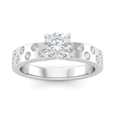 Silver Round Diamond Scattered Engagement Ring With Flush Set Accent Band