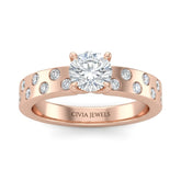 Rose Gold Round Diamond Scattered Engagement Ring With Flush Set Accent Band