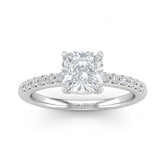 Silver Cushion Diamond Solitaire Engagement Ring With Classic Pave Band