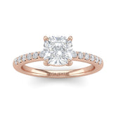 Rose Gold Cushion Diamond Solitaire Engagement Ring With Classic Pave Band