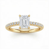 Yellow Gold Emerald Diamond Solitaire Engagement Ring With Classic Pave Band