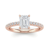 Rose Gold Emerald Diamond Solitaire Engagement Ring With Graduated Pave Band