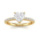 Yellow Gold Heart Diamond Solitaire Engagement Ring With Graduated Pave Band