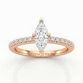 Rose Gold Marquise Diamond Solitaire Engagement Ring With Classic Pave Band